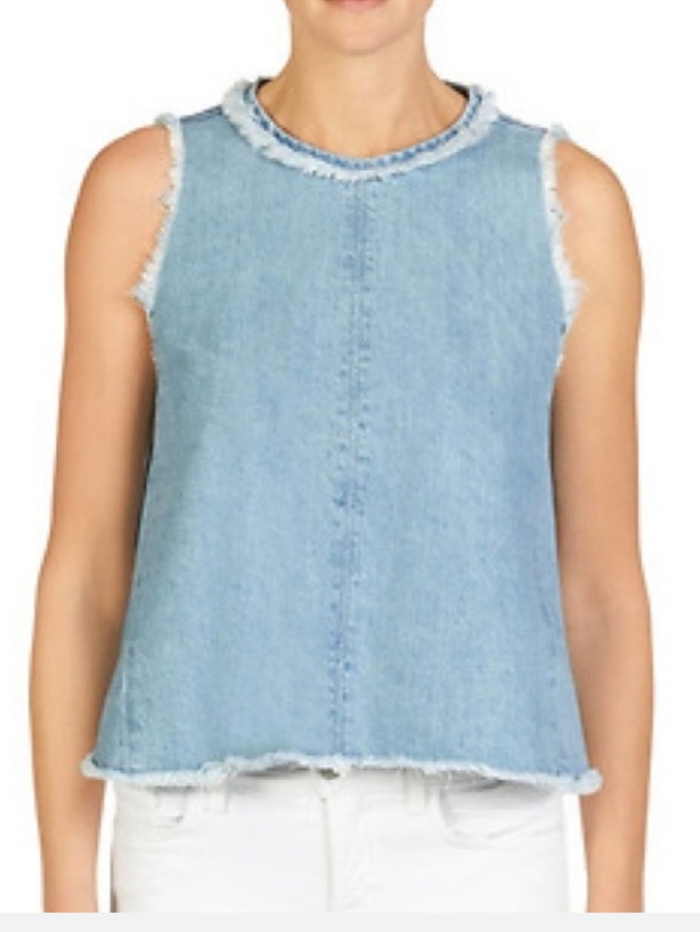 J Brand Tayla Fenim Sleeveless Top Women's XS Frayed Hem